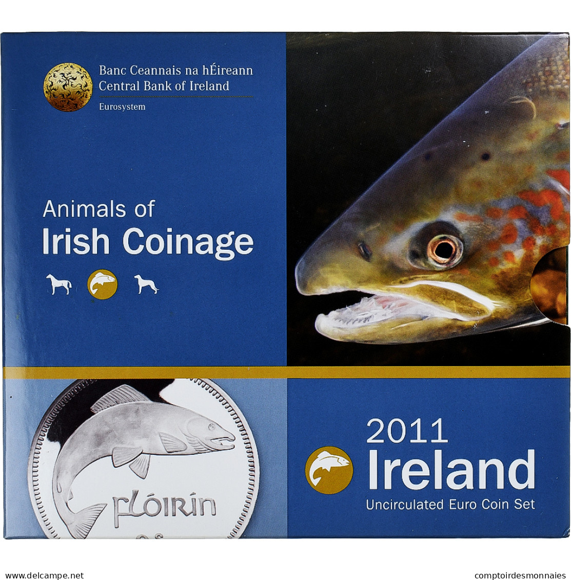 Irlande, Coffret 1c. à 2€, Animals Of Irish Coinage, Salmon, 2011, UNC, FDC - Irlande