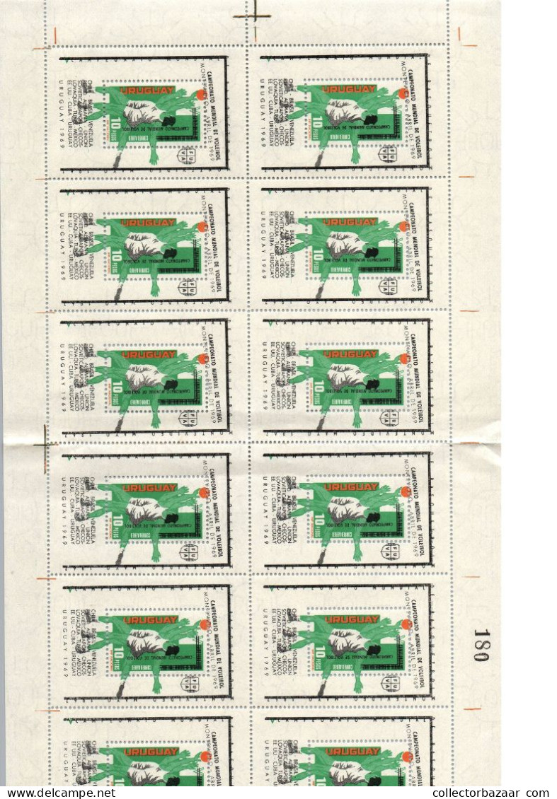 1967 5th World Basketball Championship In Uruguay Stamp Set + S/s + Full Sheet + Volleyball Overprinted C313/318 + C349 - Pallacanestro