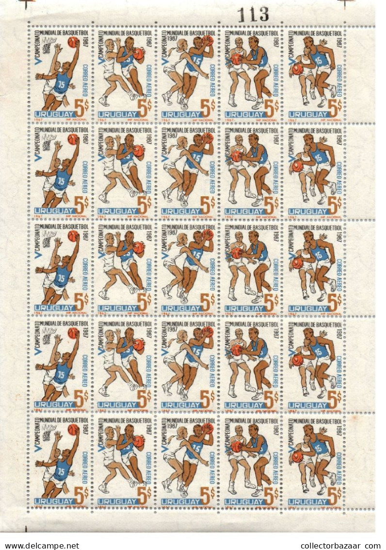 1967 5th World Basketball Championship In Uruguay Stamp Set + S/s + Full Sheet + Volleyball Overprinted C313/318 + C349 - Pallacanestro