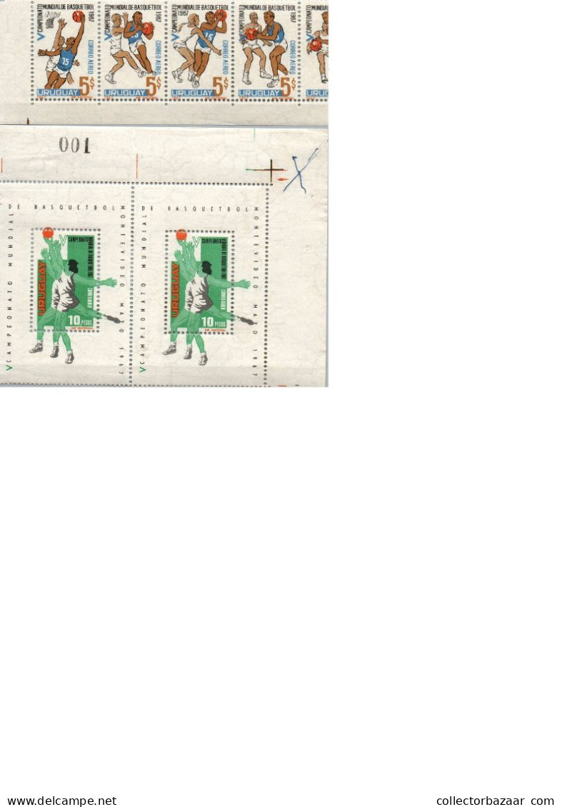 1967 5th World Basketball Championship In Uruguay Stamp Set + S/s + Full Sheet + Volleyball Overprinted C313/318 + C349 - Baloncesto