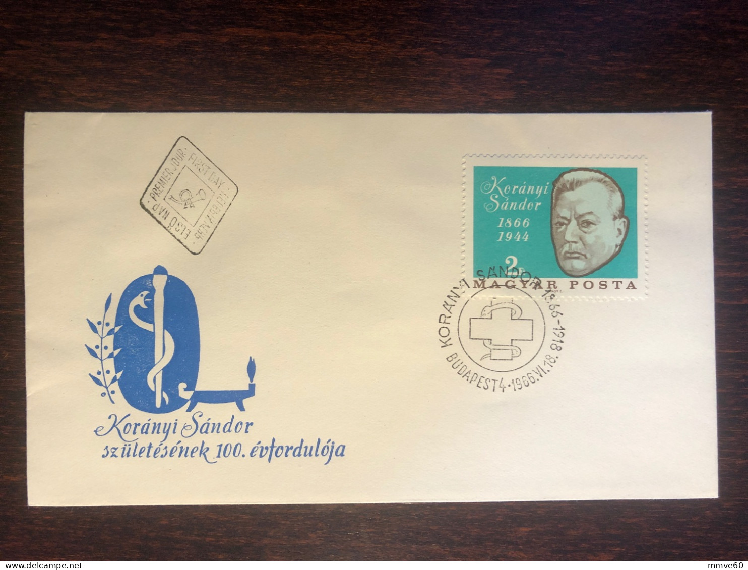 HUNGARY FDC COVER 1966 YEAR DOCTOR KORANYI HEALTH MEDICINE STAMPS - FDC