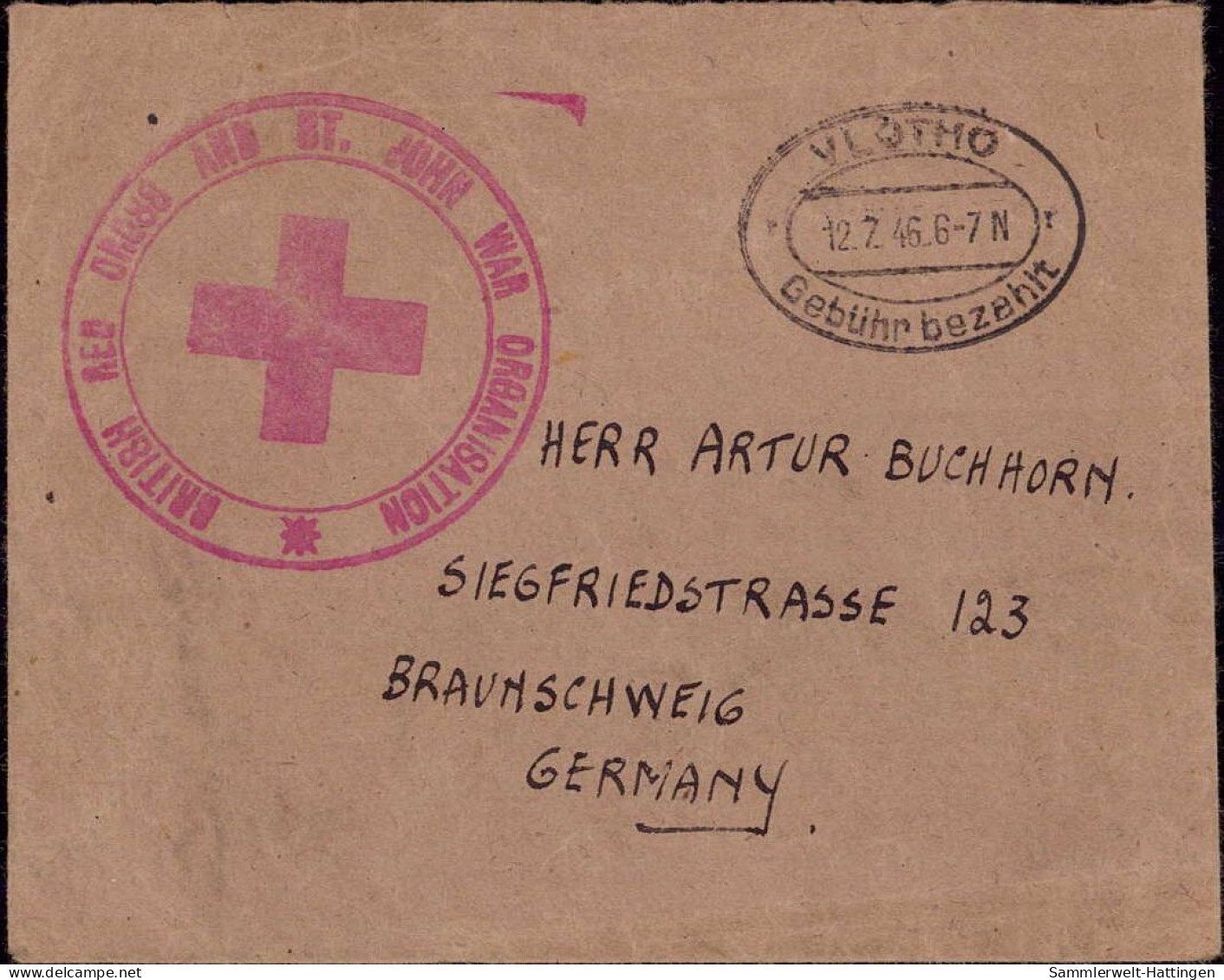 603943 | Brief Der British Red Cross And St. John War Organisation, Rotes Kreuz | Vlotho (W 4973) - Emissions De Nécessité Zone Américaine