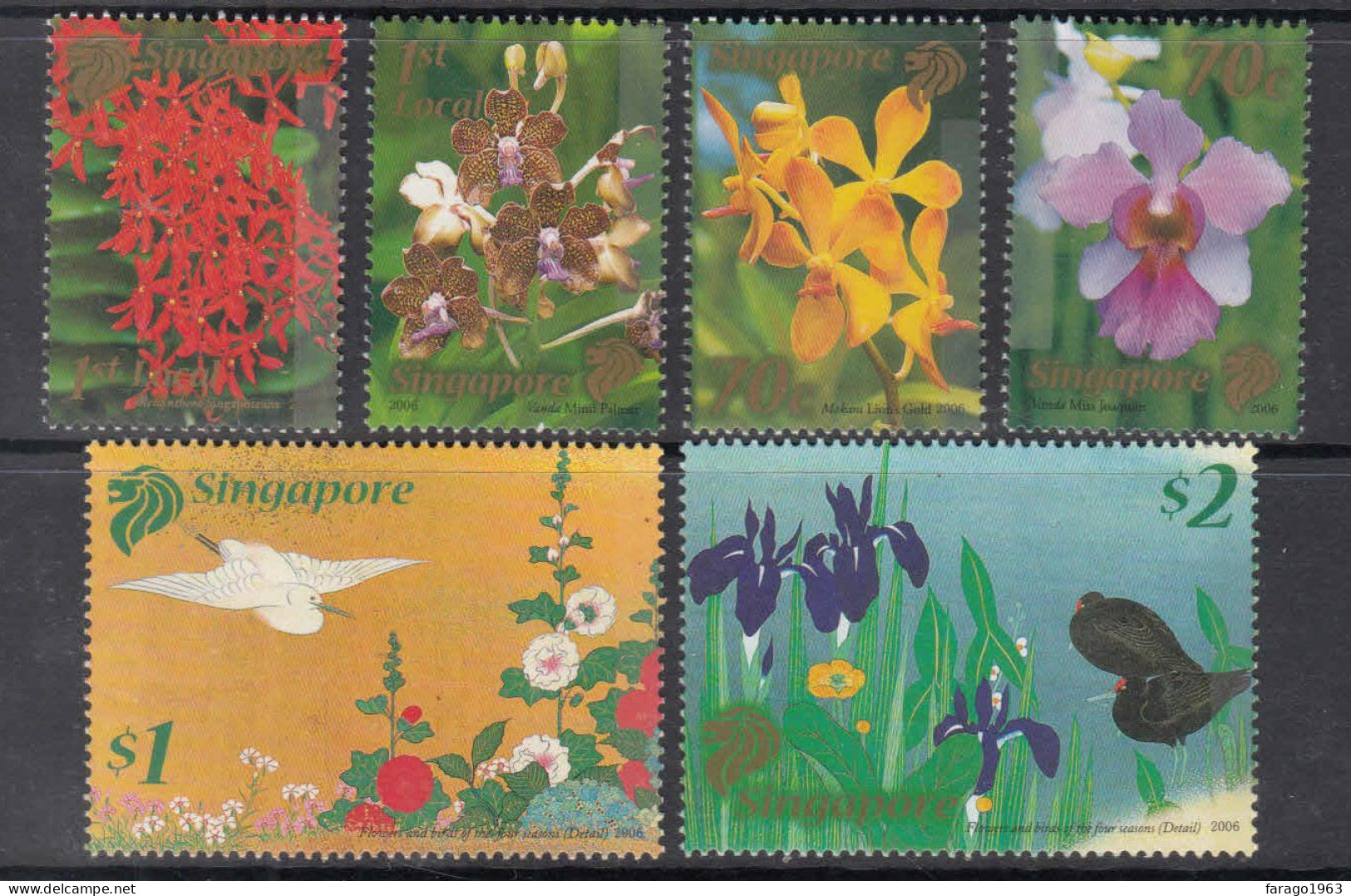 2006 Singapore Orchids Flowers Fleurs Complete Set Of 6 MNH - Singapore (1959-...)