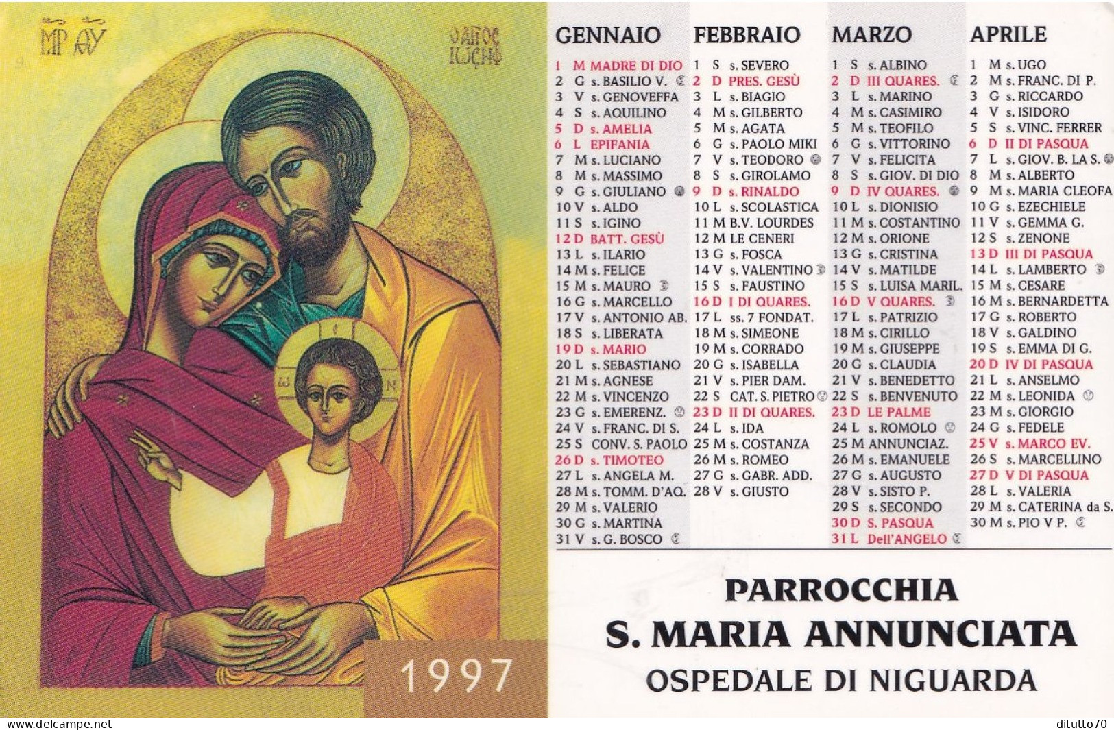 Calendarietto - Parrocchia S.maria Annunciata - Ospedale Di Niguarda - Anno 1997 - Small : 1991-00