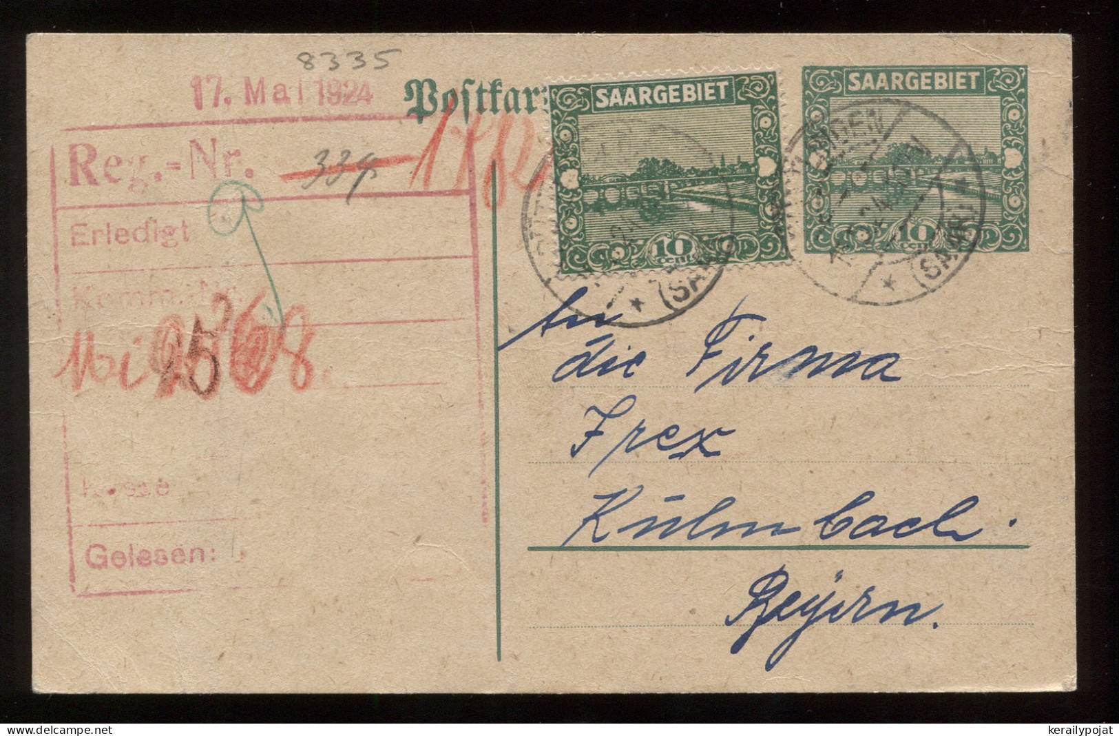 Saargebiet 1924 Sulingen Stationery Card To Kulmbach__(8335) - Postal Stationery