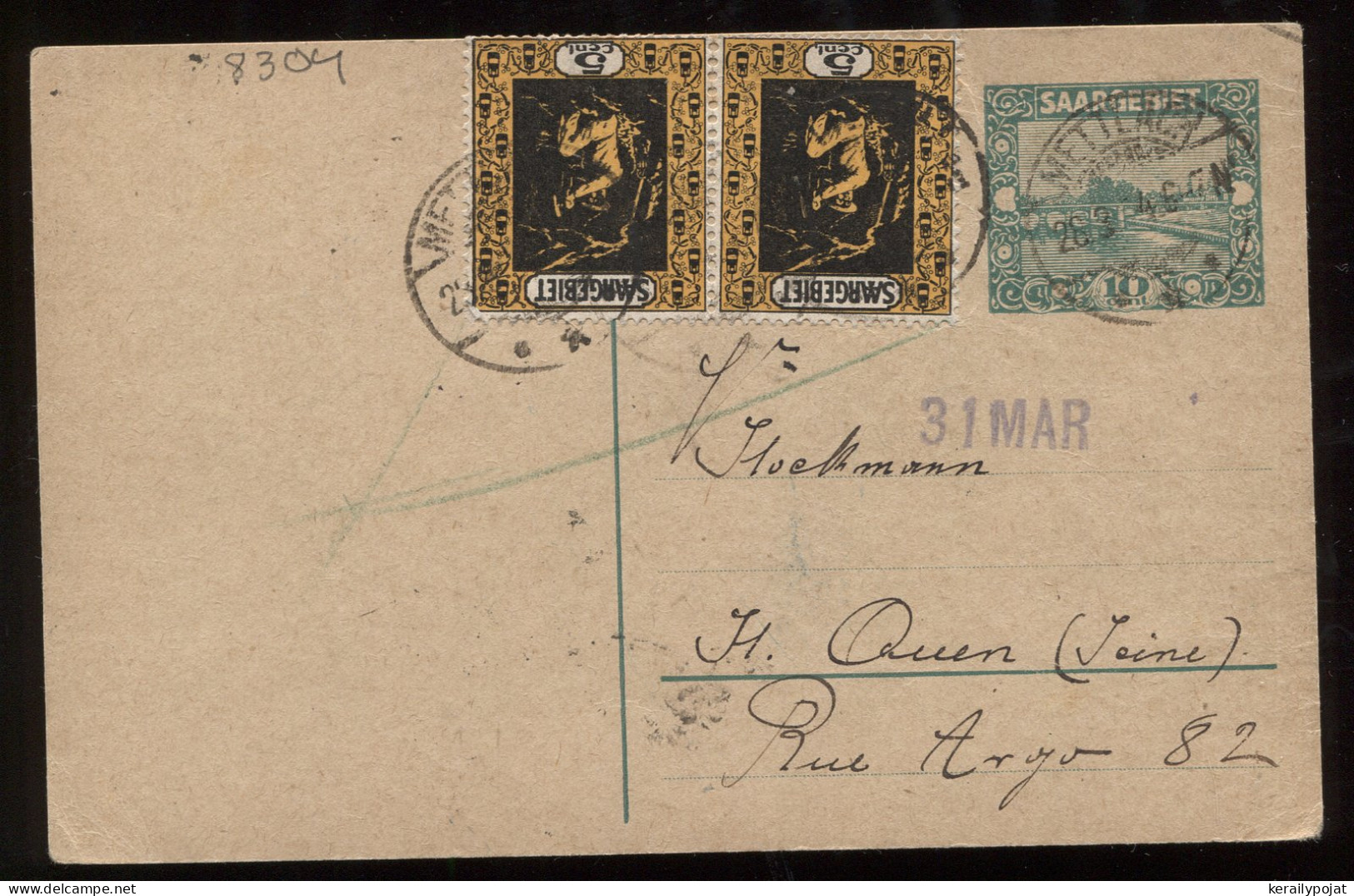 Saargebiet 1924 Mettlach 10c Stationery Card__(8304) - Postal Stationery