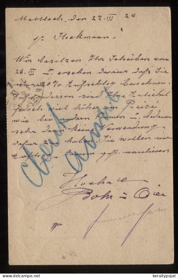 Saargebiet 1924 Mettlach 10c Stationery Card__(8304) - Entiers Postaux