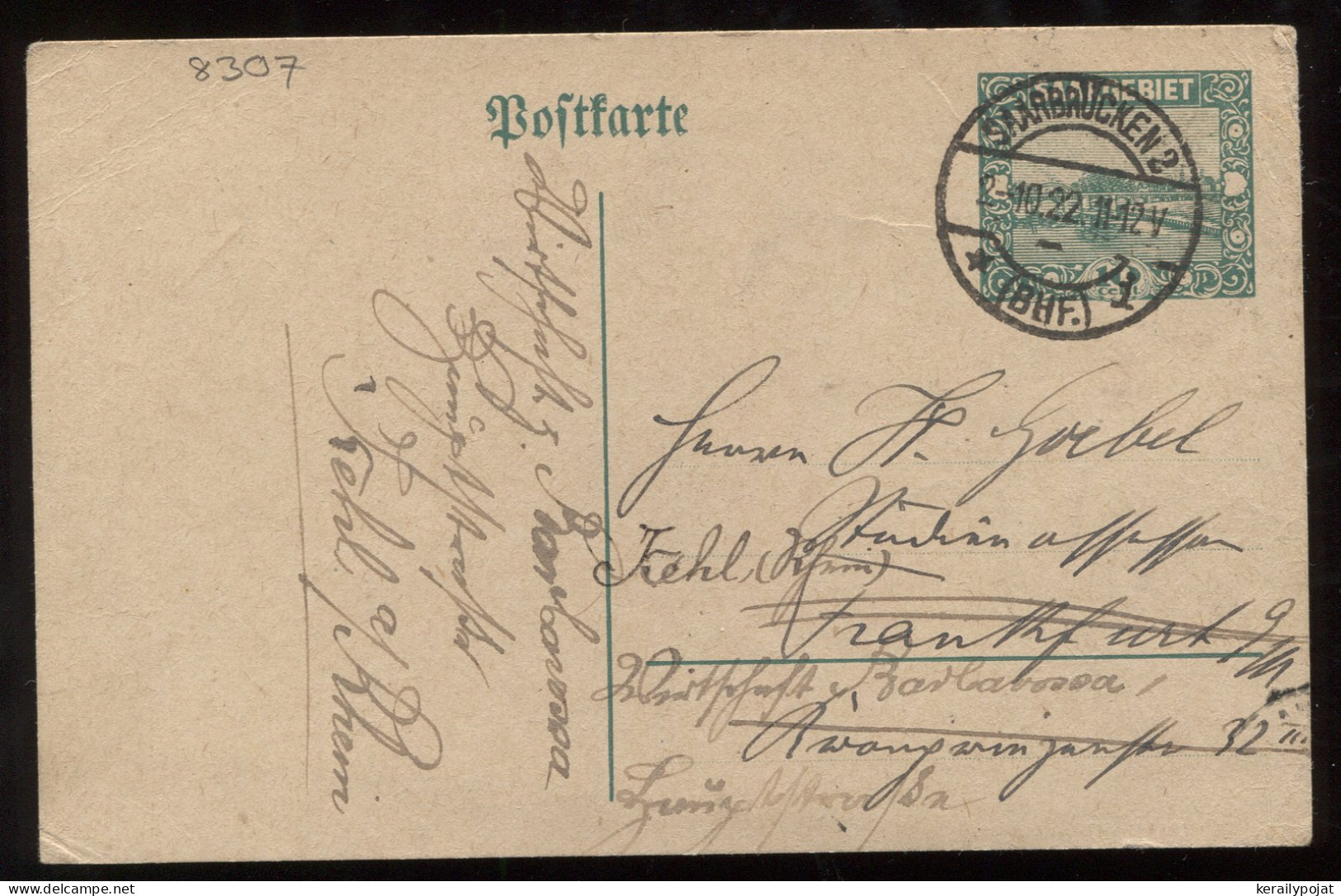 Saargebiet 1922 Saarbrucken 10c Stationery Card__(8307) - Postal Stationery