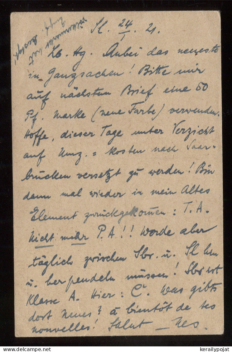 Saargebiet 1921 Saarlouis Stationery Card To Minden__(8285) - Ganzsachen