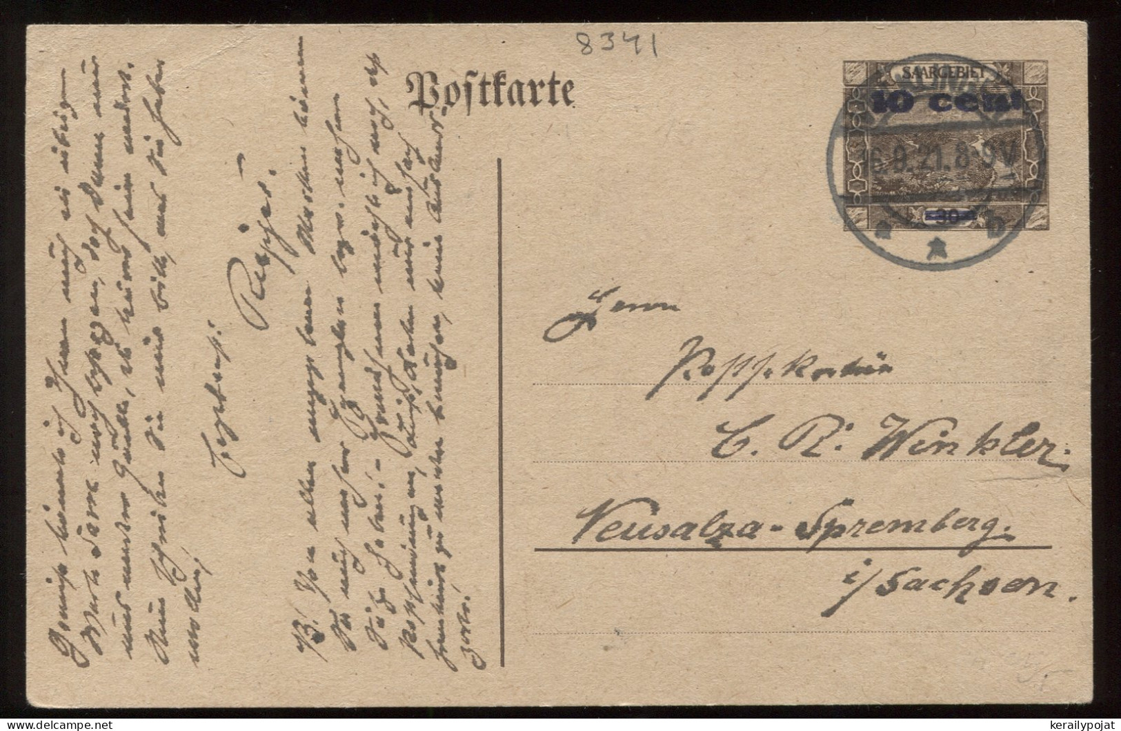 Saargebiet 1921 Völklingen Overprinted Stationery Card__(8341) - Ganzsachen