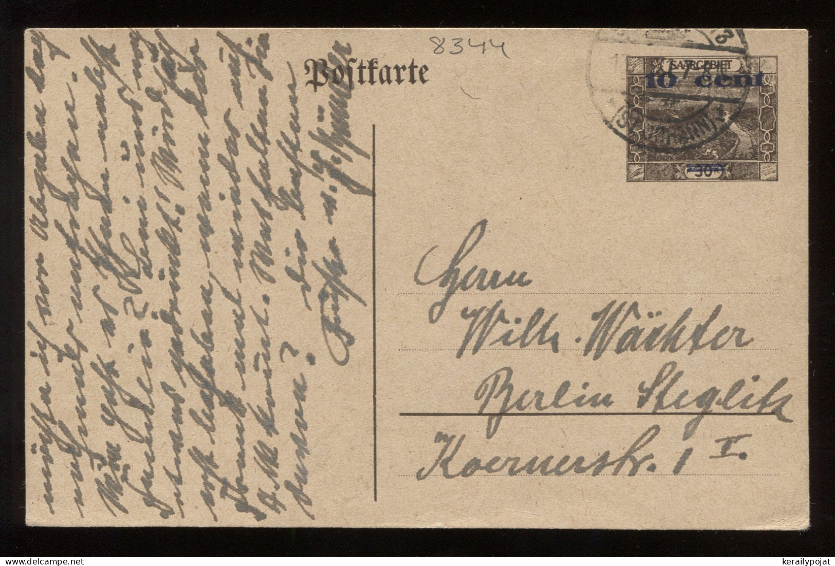 Saargebiet 1921 Saarbrucken Stationery Card To Berlin__(8344) - Postal Stationery