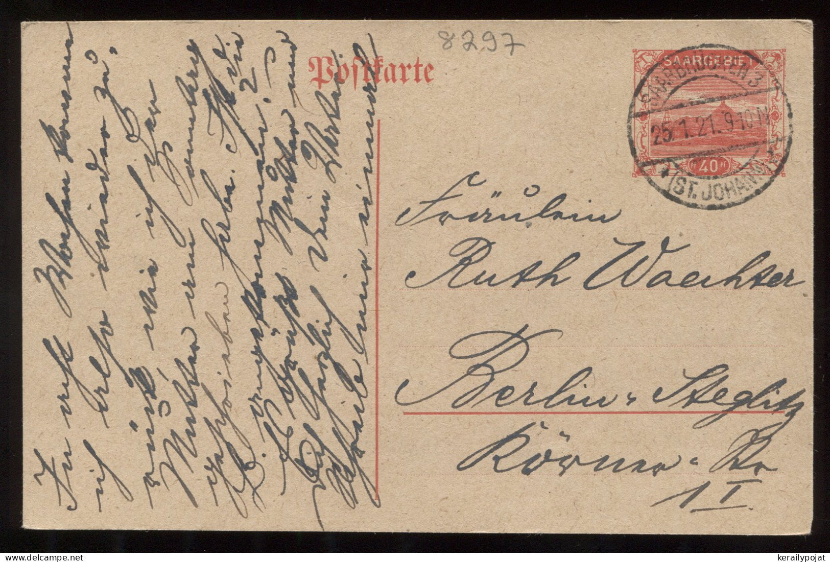 Saargebiet 1921 Saarbrucken Stationery Card To Berlin__(8297) - Interi Postali