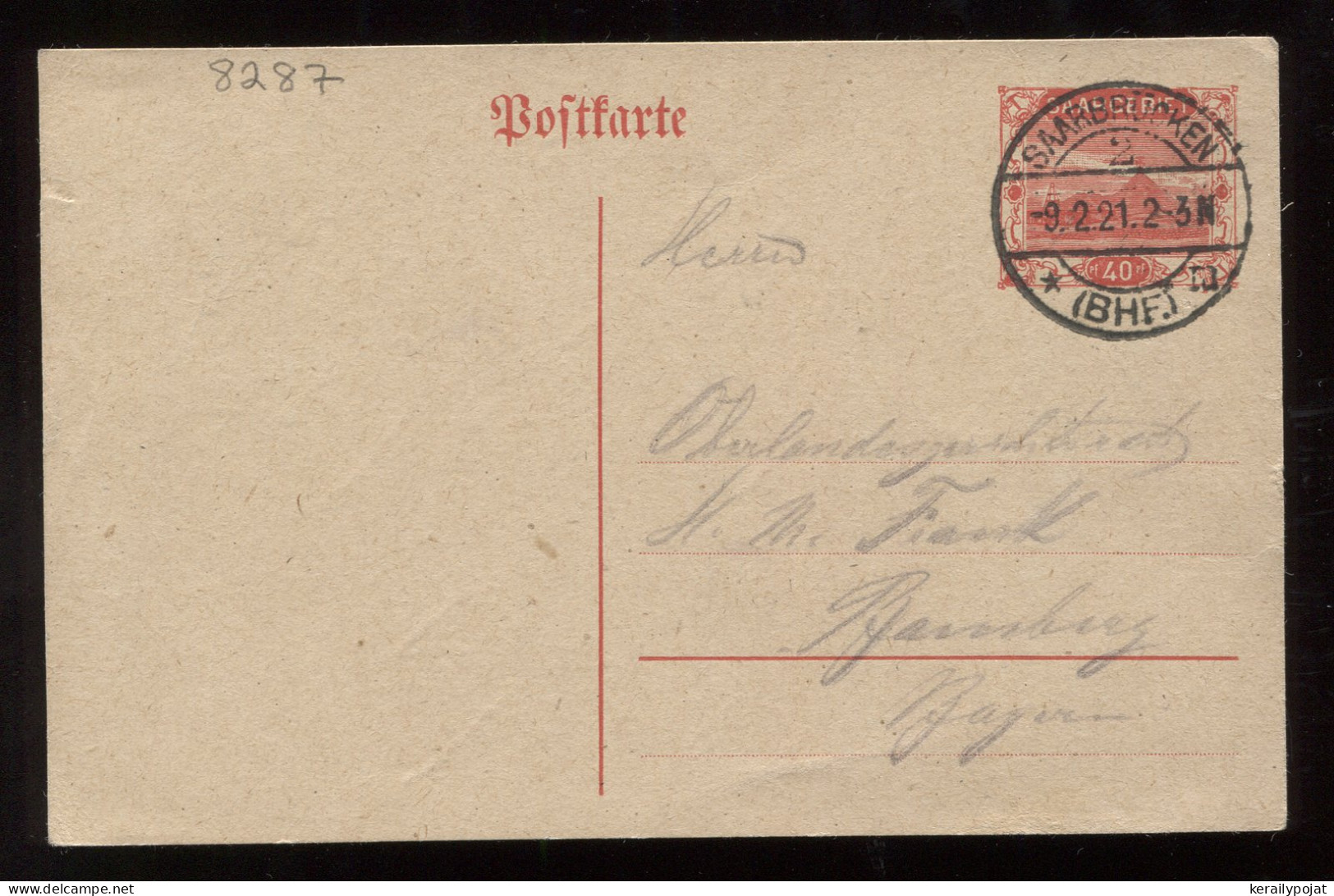 Saargebiet 1921 Saarbrucken 40c Stationery Card__(8287) - Postal Stationery