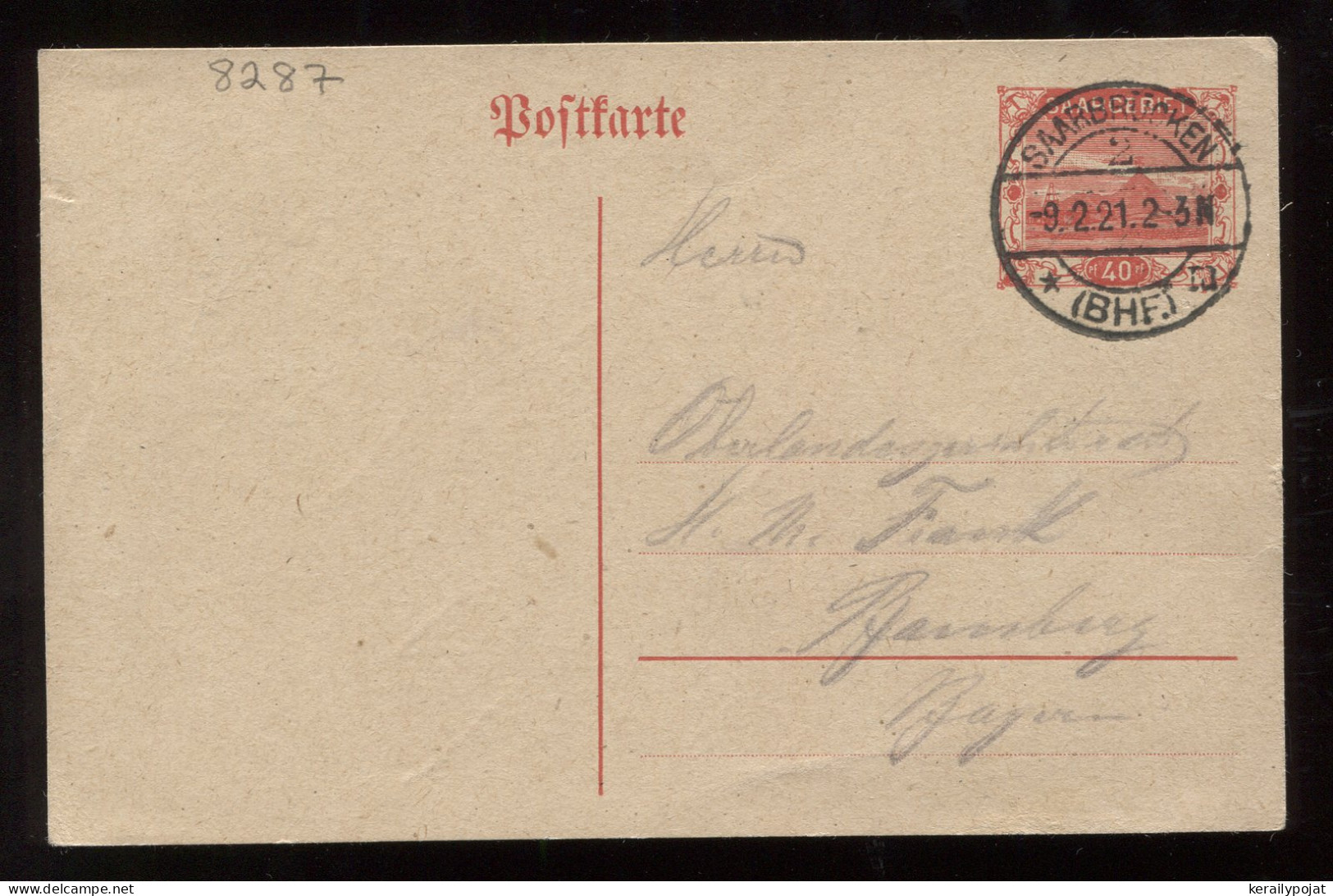 Saargebiet 1921 Saarbrucken 40c Stationery Card__(8287) - Postwaardestukken