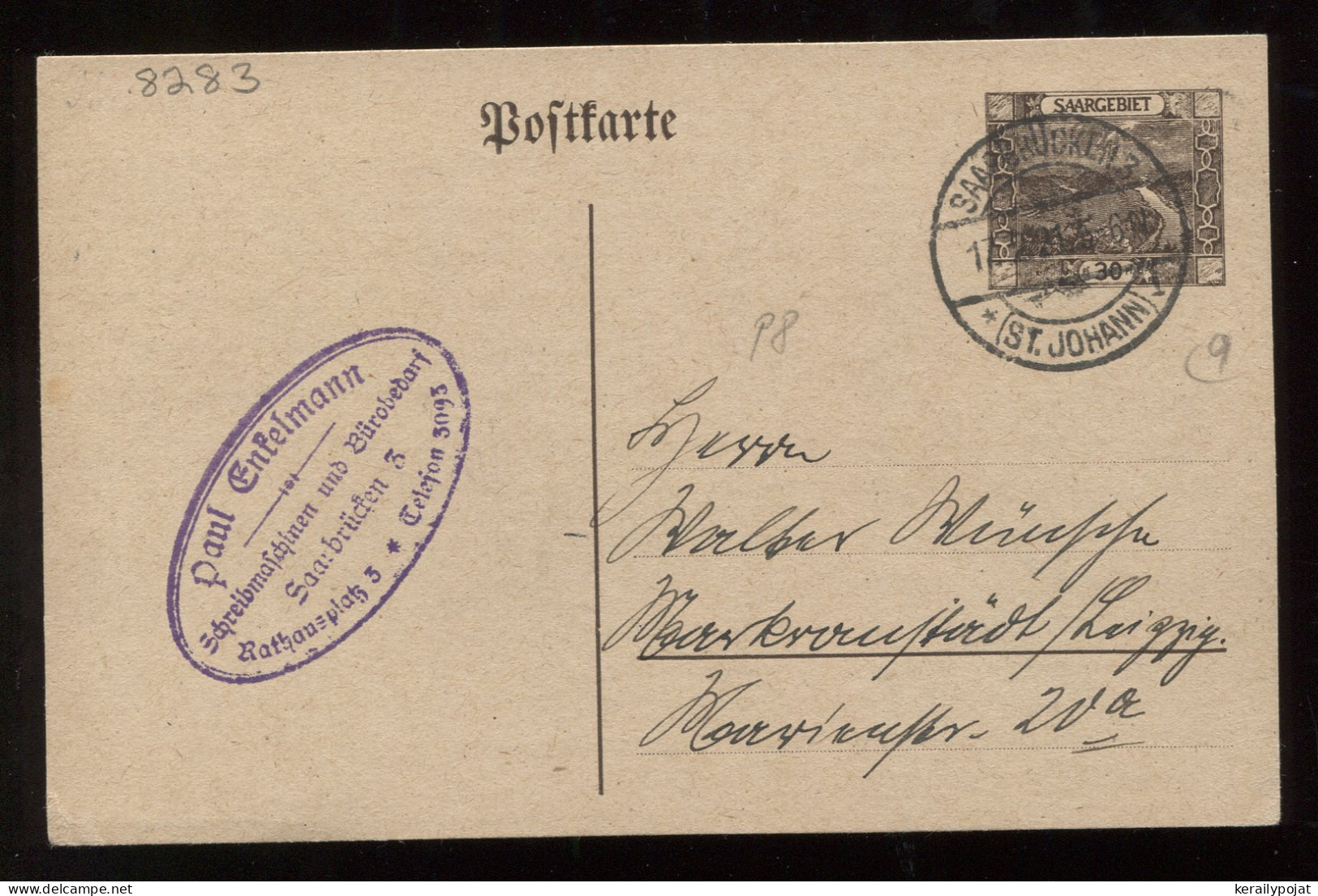 Saargebiet 1921 Saarbrucken 30c Stationery Card__(8283) - Ganzsachen