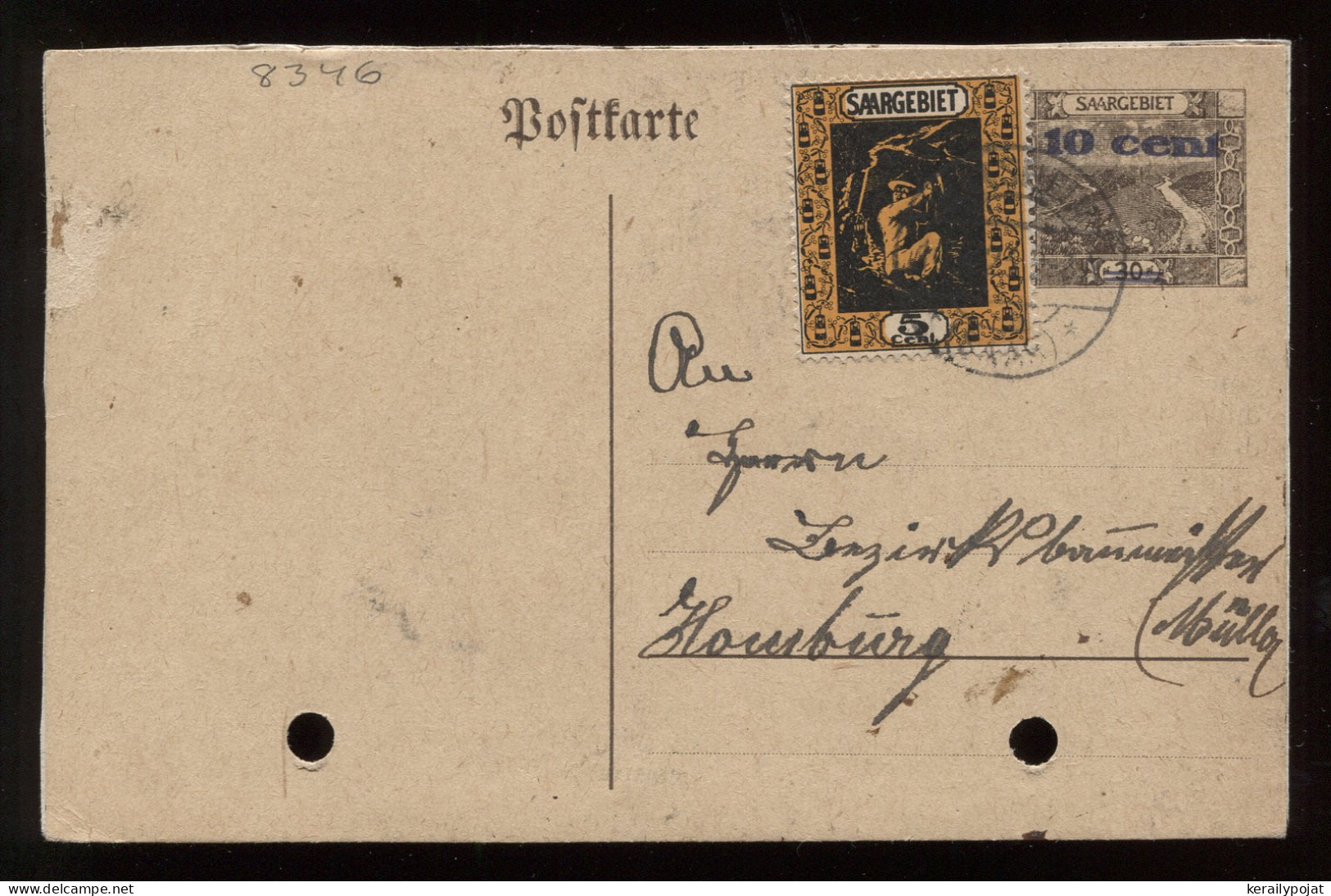 Saargebiet 1920's Stationery Card To Homburg__(8346) - Postwaardestukken