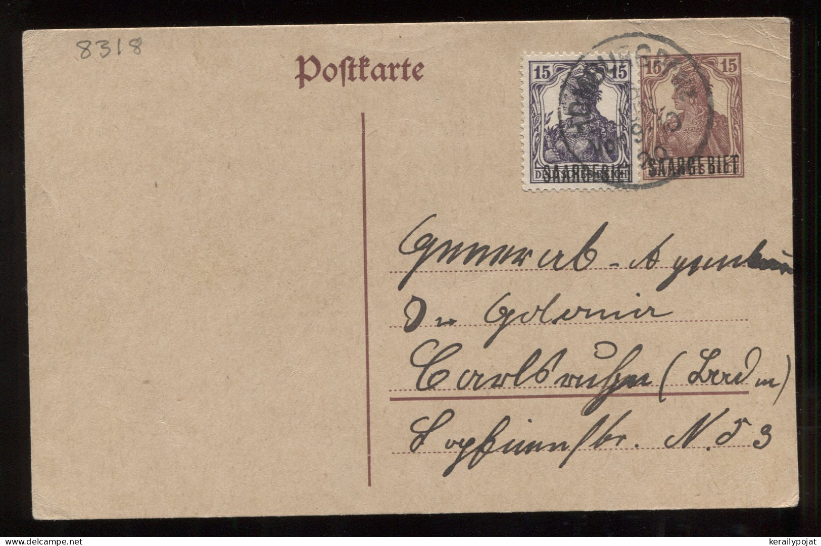 Saargebiet 1920 Homburg 15pf Stationery Card__(8318) - Enteros Postales