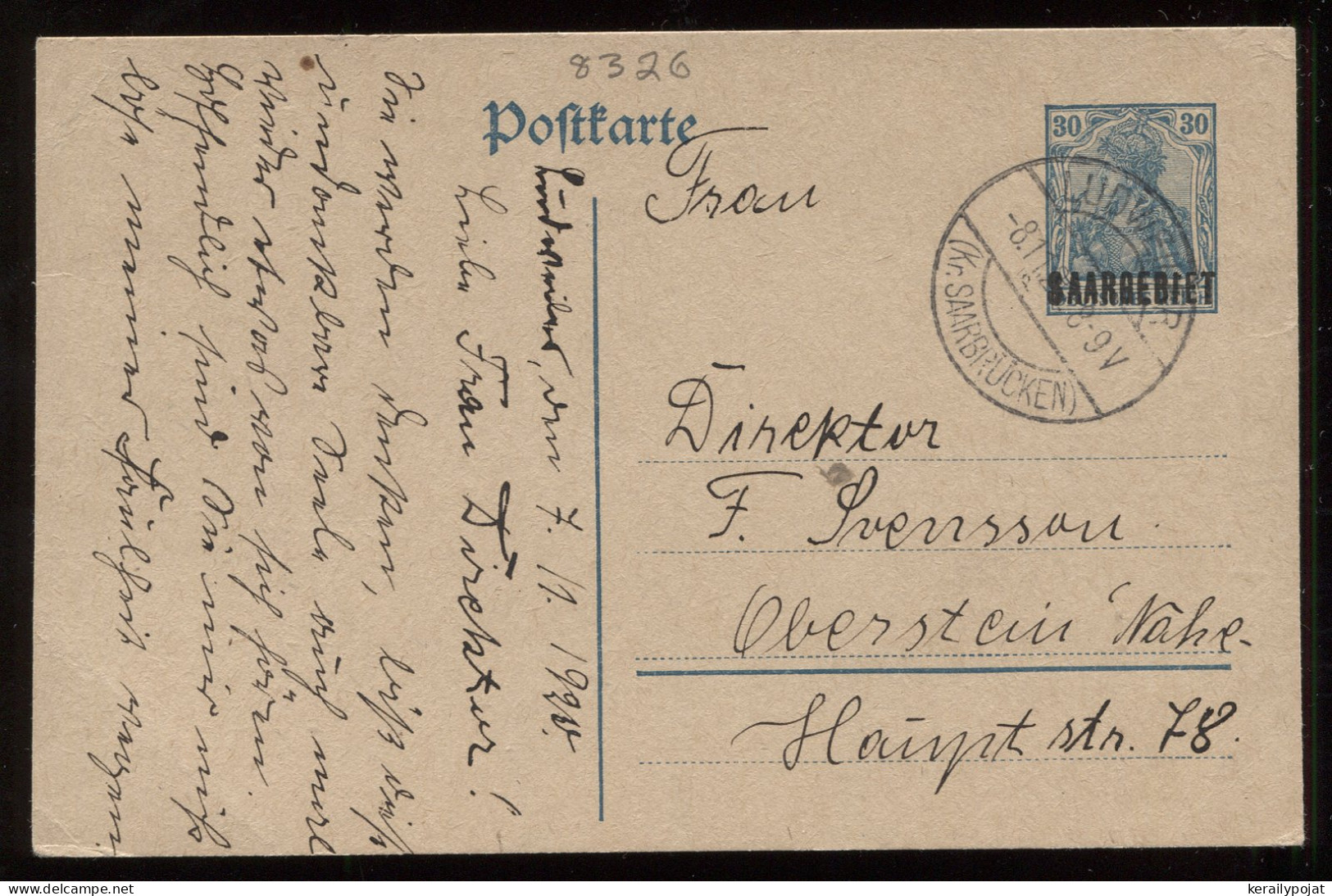 Saargebiet 1920 Ludweiler Stationery Card To Oberstein__(8326) - Ganzsachen