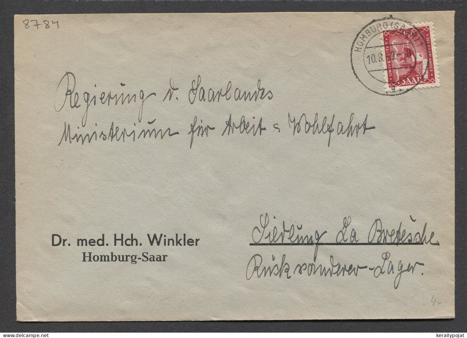 Saar 1949 Homburg Dr.Winkler Business Cover__(8784) - Lettres & Documents