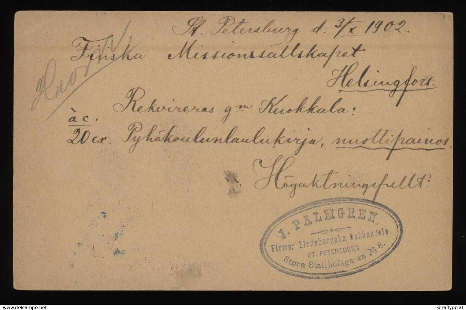 Russia 1902 3k Red Stationery Card To Finland__(9843) - Stamped Stationery