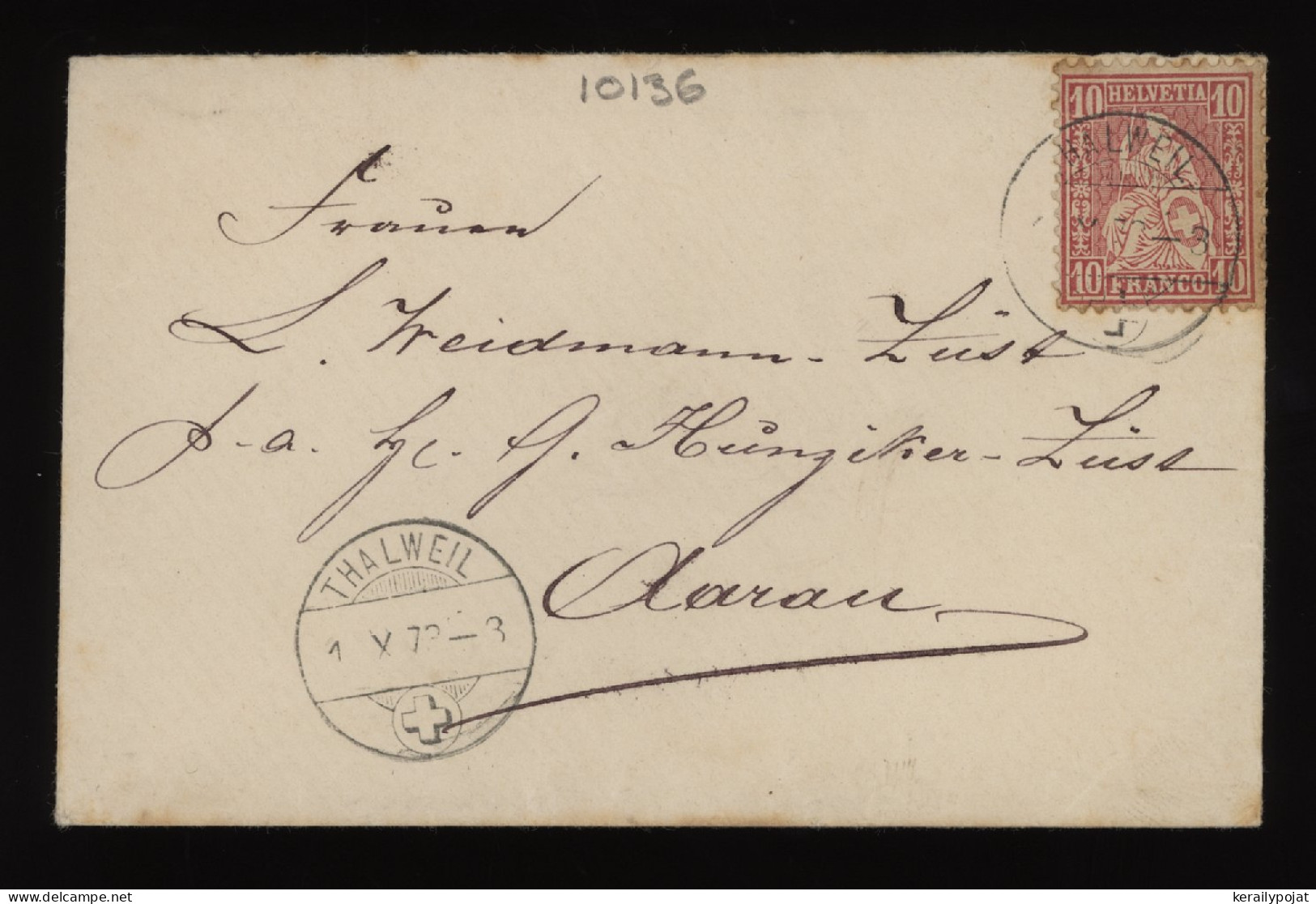 Switzerland 1873 Thalweil Cover To Aarau__(10136) - Brieven En Documenten