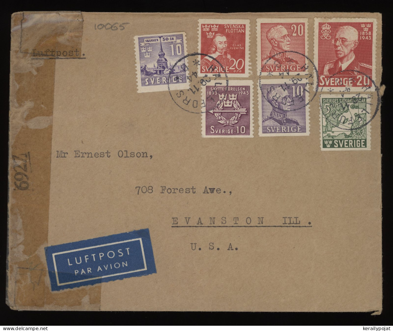 Sweden 1944 Hällefors Censored Air Mail Cover To USA__(10065) - Briefe U. Dokumente