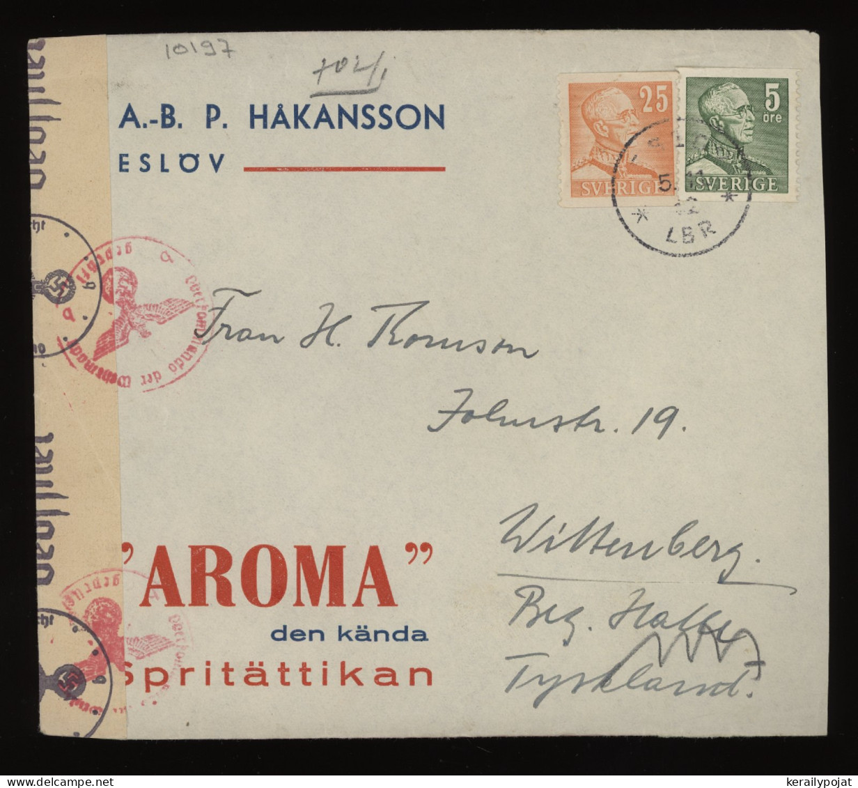 Sweden 1942 Eslöv Censored Cover To Wittenberg__(10197) - Cartas & Documentos