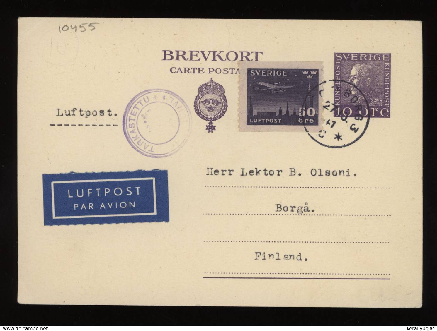 Sweden 1941 Göteborg Censored Air Mail Card To Finland__(10455) - Covers & Documents