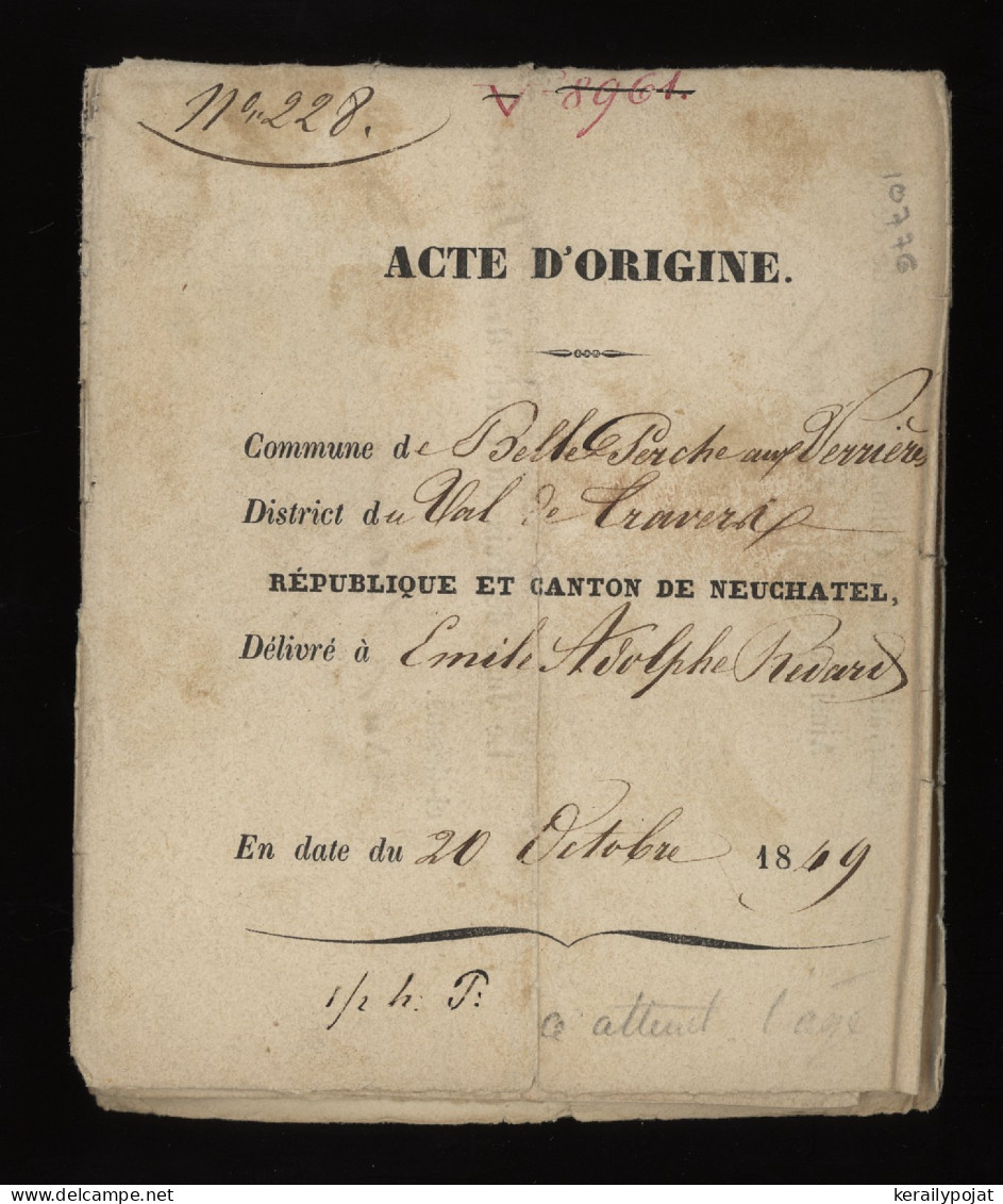 Switzerland 1849 Neuchatel Old Document__(10776) - Covers & Documents
