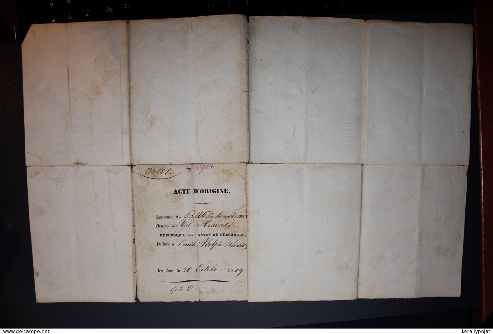 Switzerland 1849 Neuchatel Old Document__(10776) - Covers & Documents