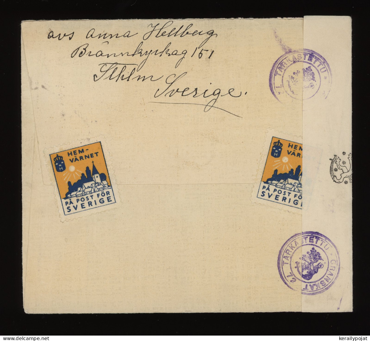 Sweden 1940's Censored Air Mail Cover To Finland__(10280) - Brieven En Documenten