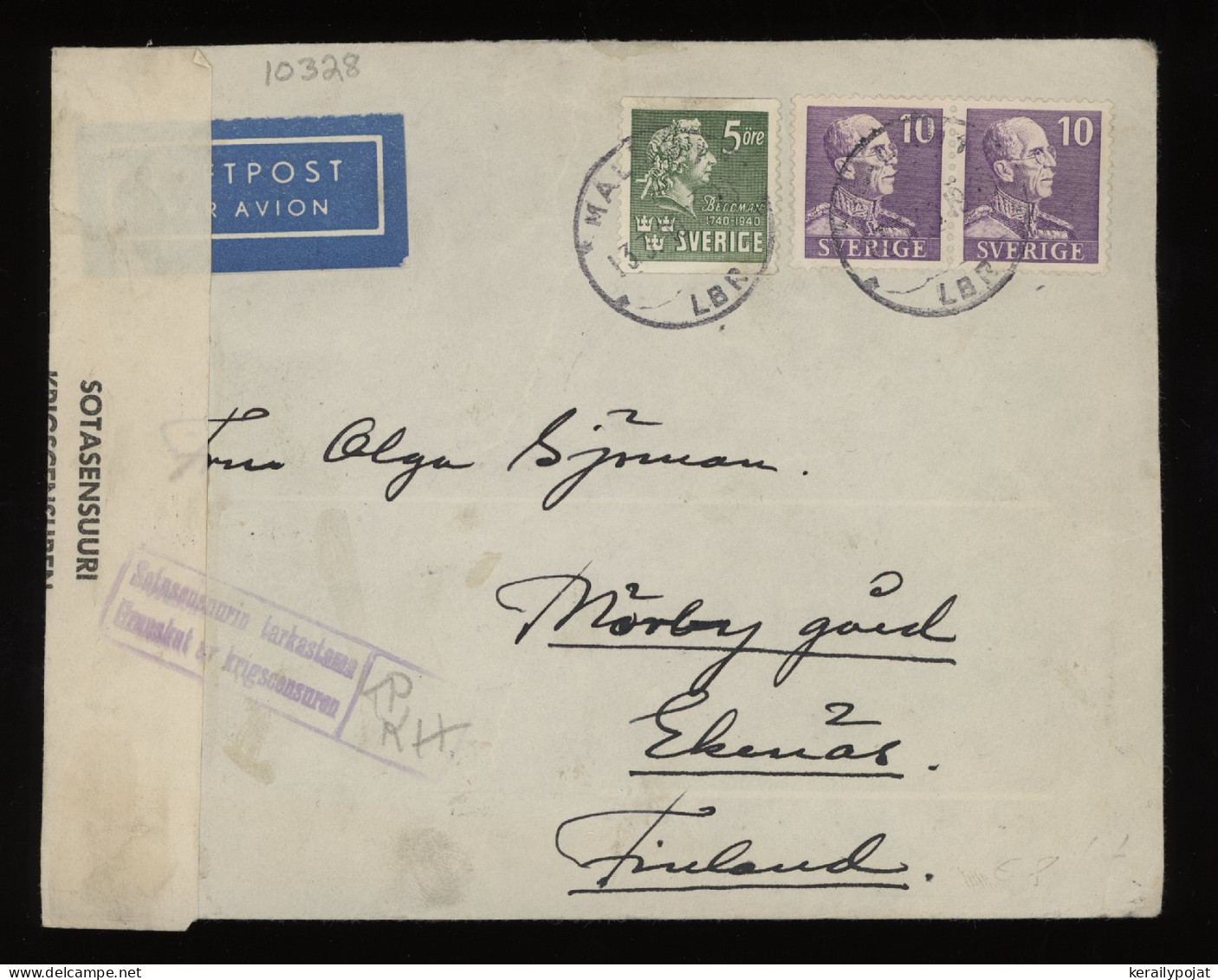 Sweden 1940 Malmö Censored Air Mail Cover To Finland__(10328) - Storia Postale