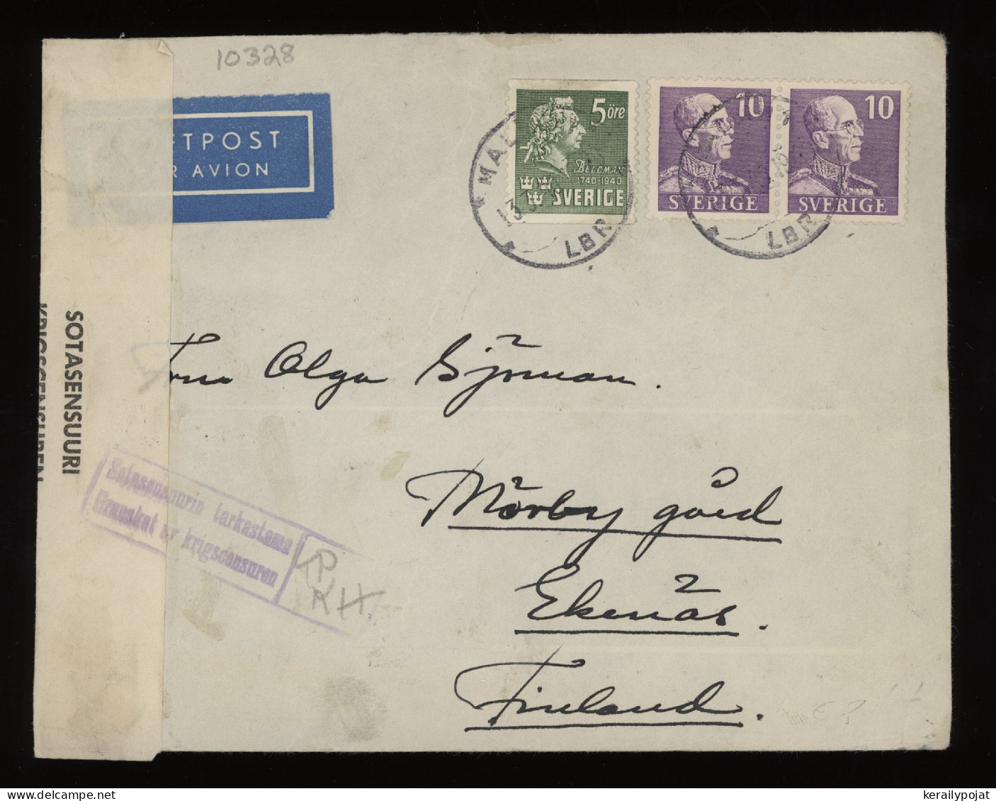 Sweden 1940 Malmö Censored Air Mail Cover To Finland__(10328) - Brieven En Documenten