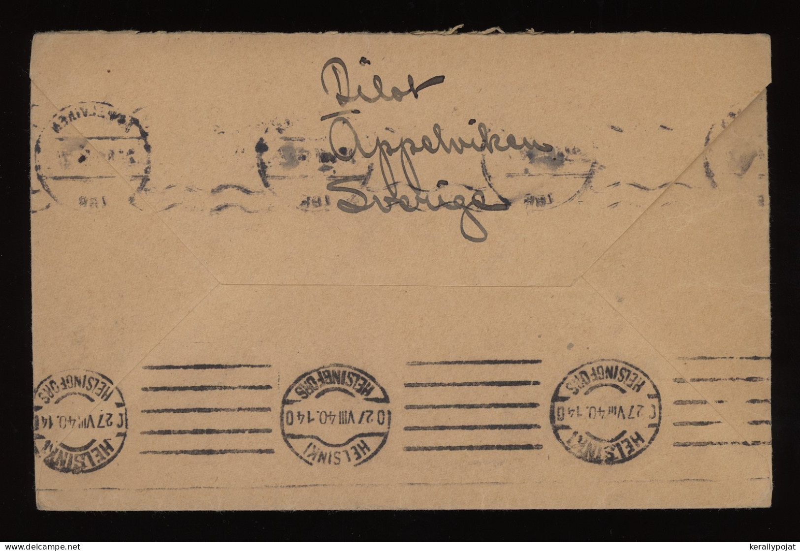 Sweden 1940 Apelviken Censored Air Mail Cover To Finland__(10325) - Storia Postale