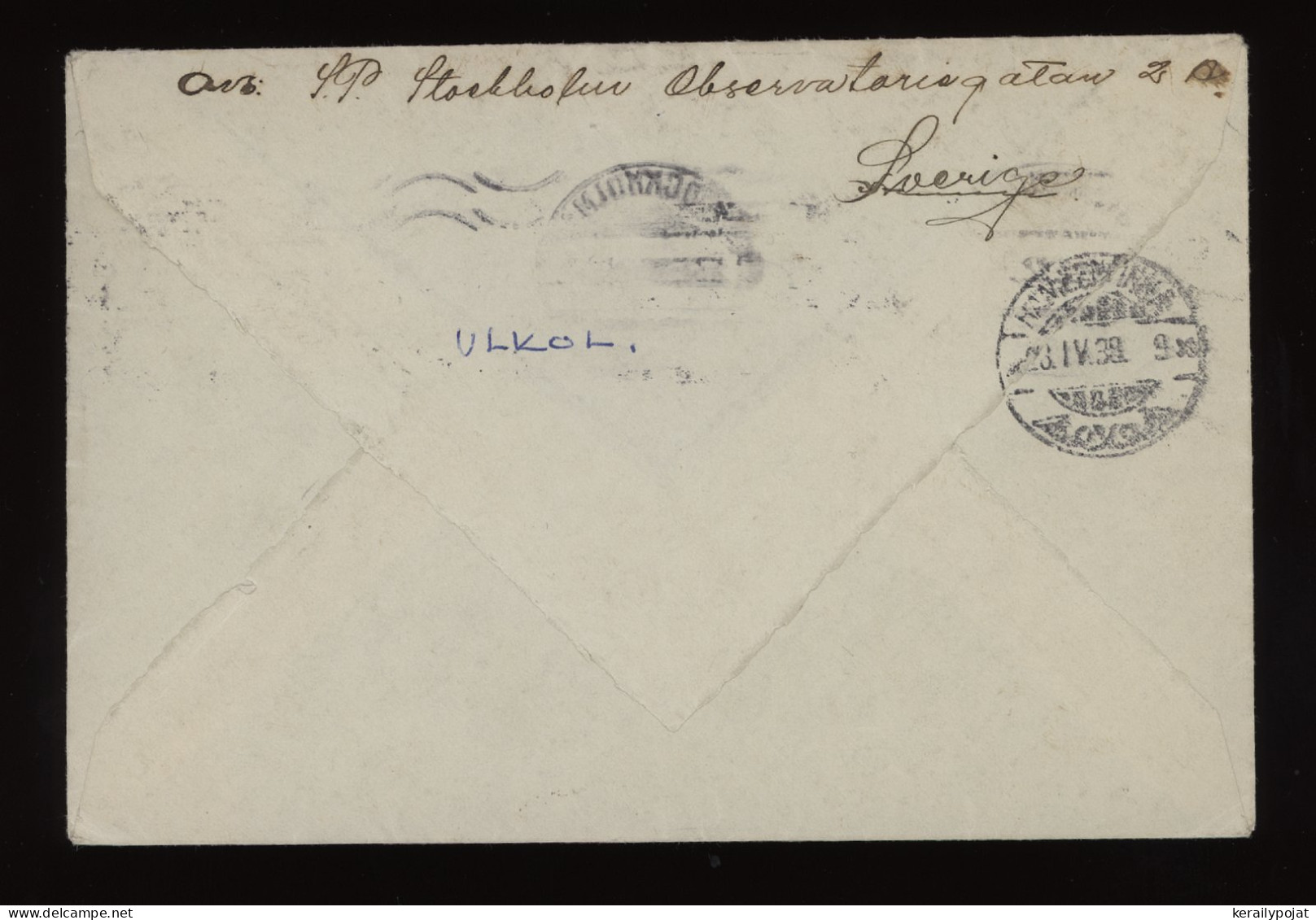 Sweden 1938 Stockholm Air Mail Cover To Finland__(12233) - Cartas & Documentos