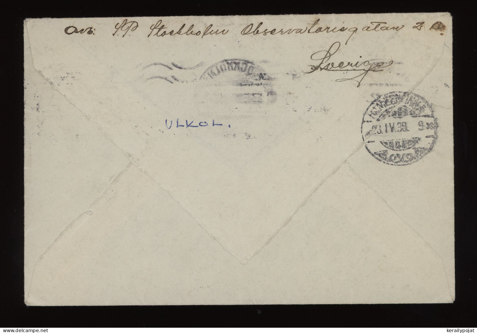 Sweden 1938 Stockholm Air Mail Cover To Finland__(12233) - Brieven En Documenten