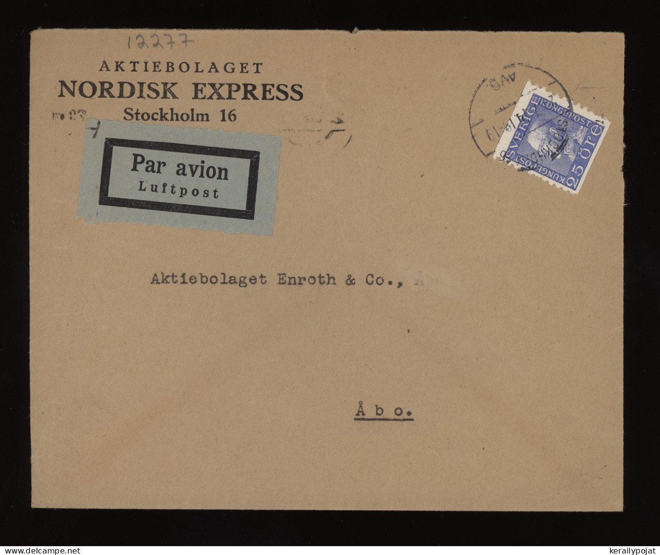 Sweden 1934 Stockholm Air Mail Cover To Finland__(12277) - Covers & Documents