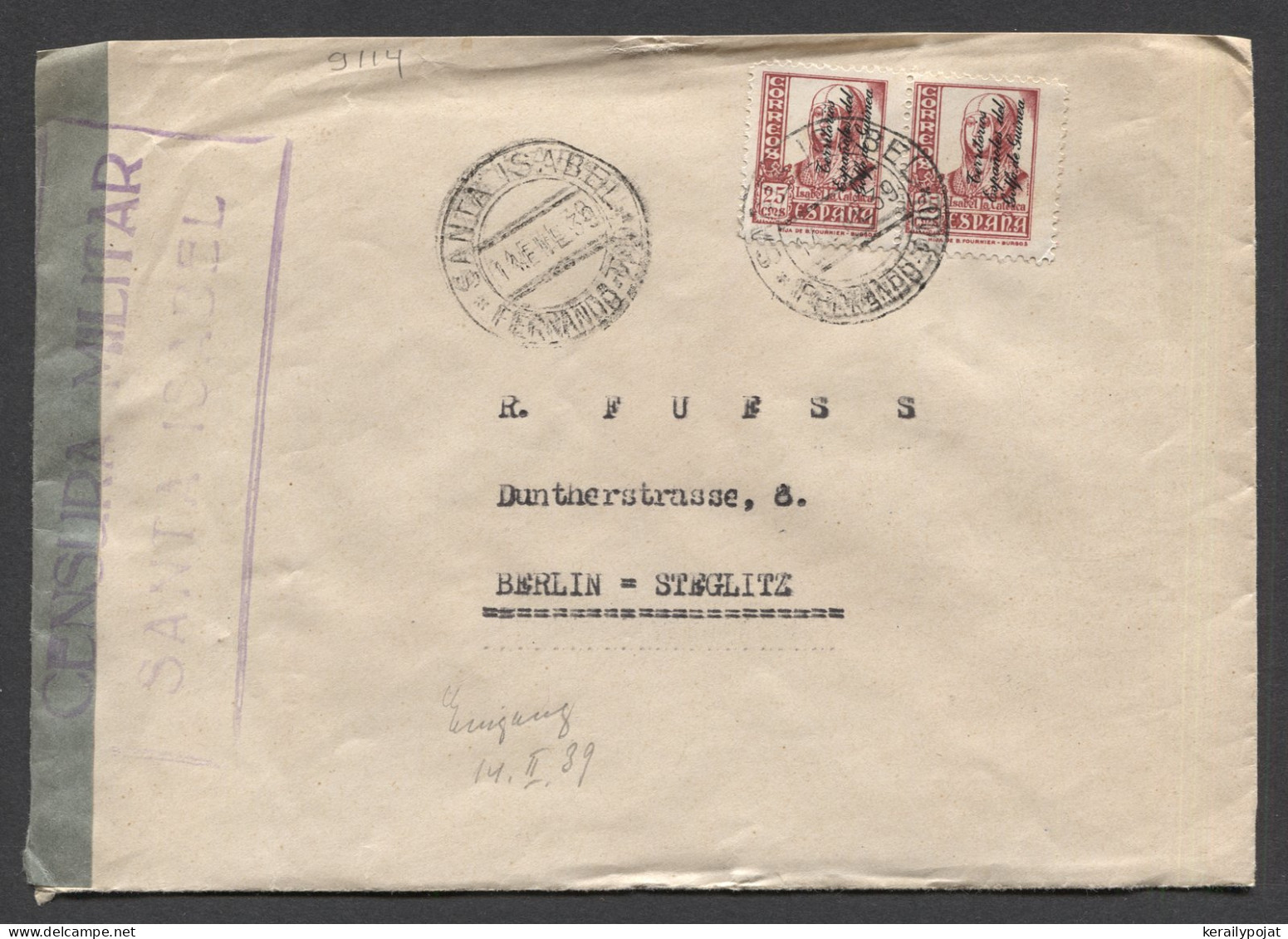 Spanish Guinea 1939 Santa Isabel Censored Cover To Berlin__(9114) - Guinée Espagnole