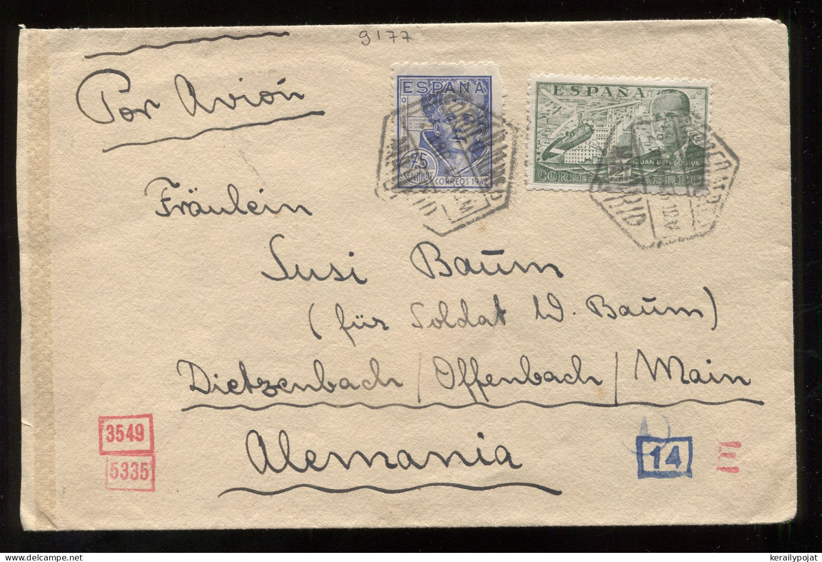 Spain 1943 Madrid Censored Air Mail Cover To Germany__(9177) - Cartas & Documentos