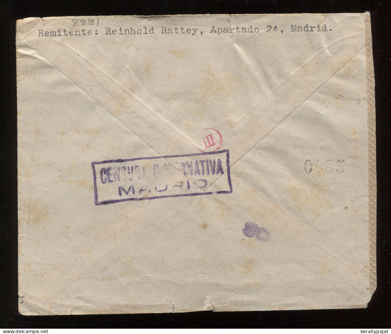 Spain 1943 Madrid Censored Air Mail Cover To Burkheim__(8881) - Cartas & Documentos