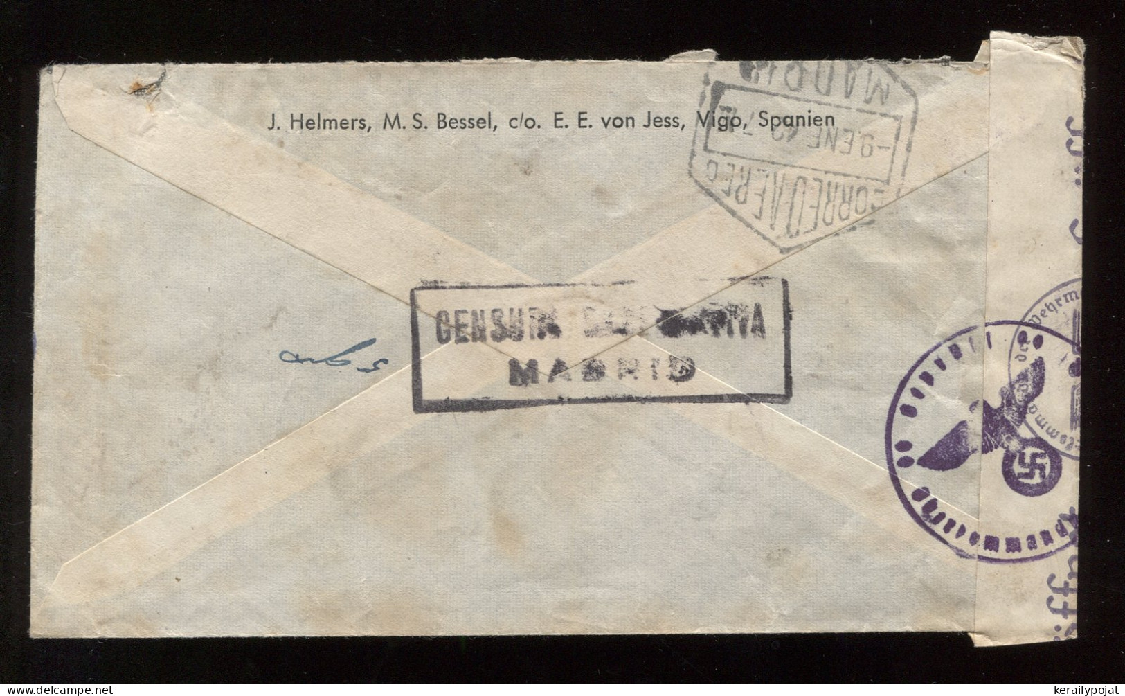 Spain 1942 Vigo Censored Air Mail Cover To Bremen__(8924) - Cartas & Documentos