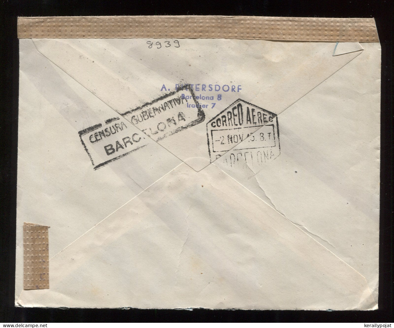 Spain 1943 Barcelona Censored Air Mail Cover To Berlin__(8939) - Cartas & Documentos