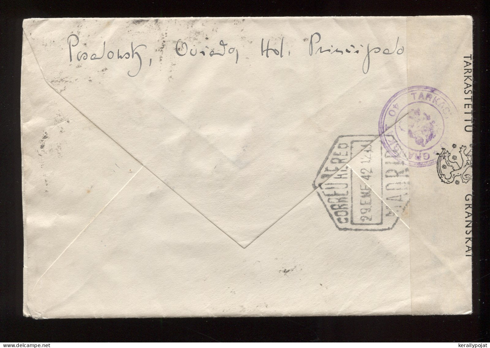 Spain 1942 Censored Air Mail Cover To Finland__(8903) - Briefe U. Dokumente