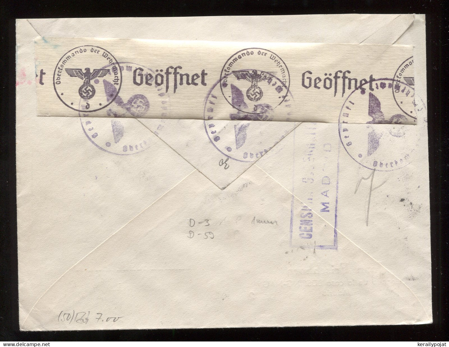 Spain 1941 Madrid Censored Air Mail Cover To Germany__(8916) - Covers & Documents