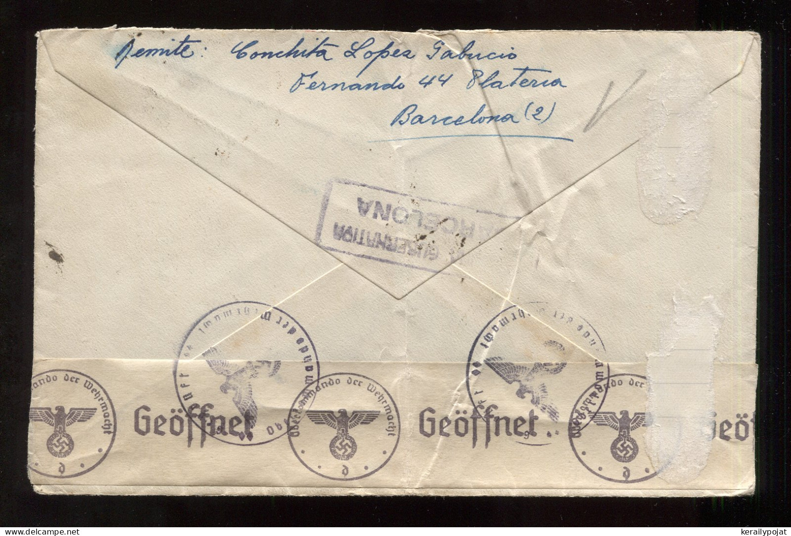 Spain 1941 Barcelonacen Air Mail Cover To Darmstadt__(8904) - Brieven En Documenten