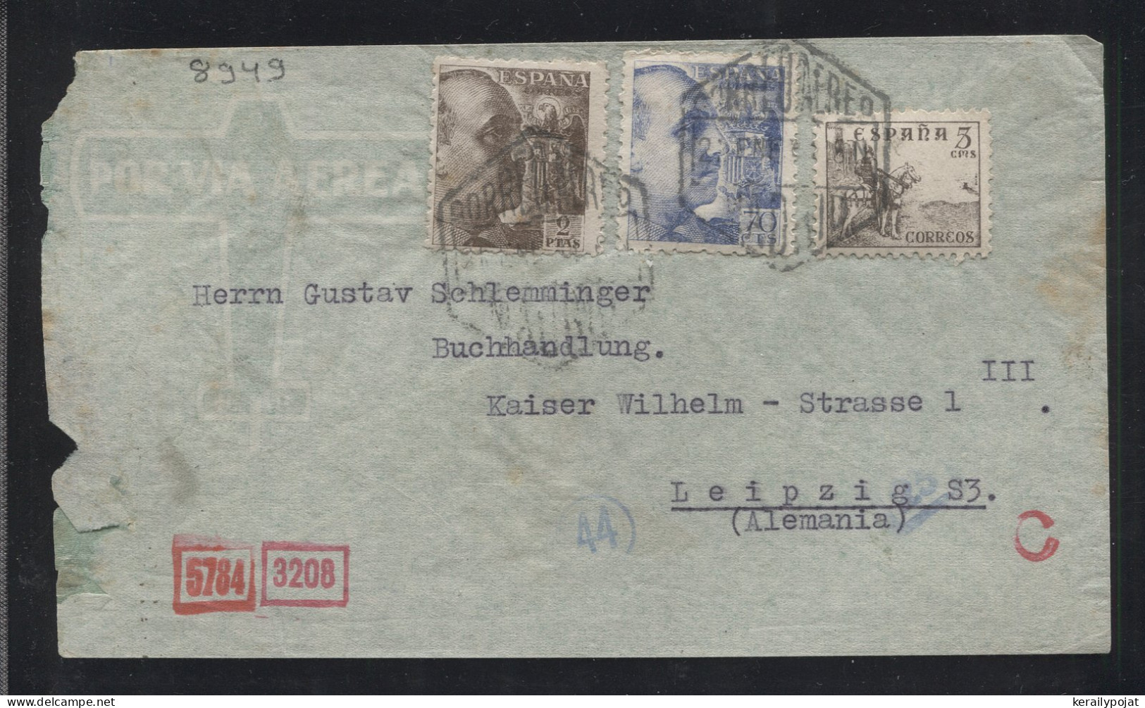 Spain 1940's Madrid Censored Air Mail Cover To Leipzig__(8949) - Lettres & Documents