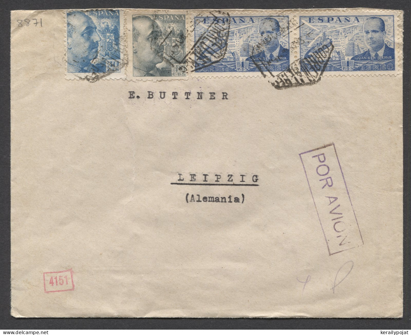 Spain 1940's Censored Air Mail Cover To Leipzig__(8871) - Covers & Documents
