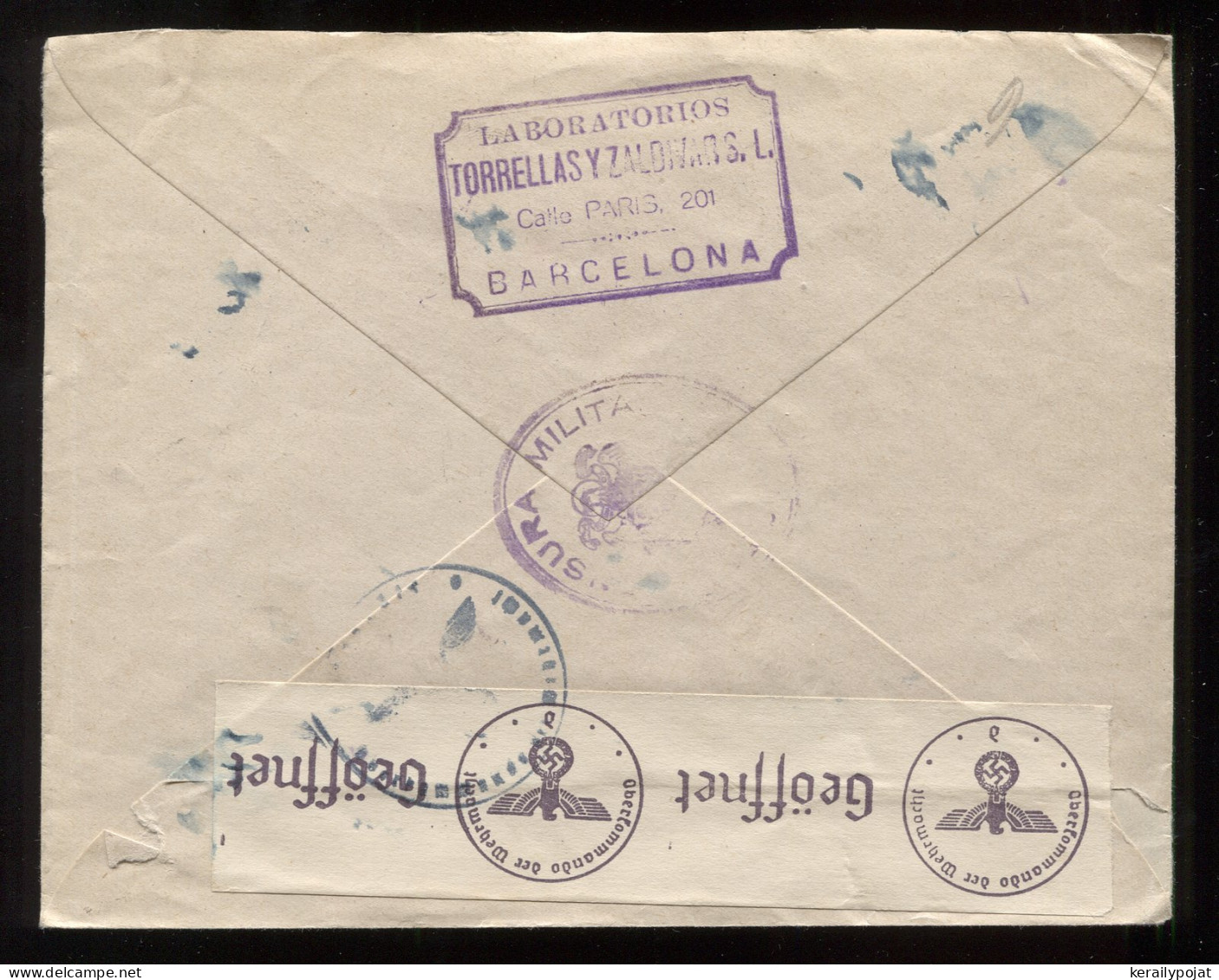 Spain 1940's Censored Air Mail Cover To Leipzig__(8871) - Cartas & Documentos