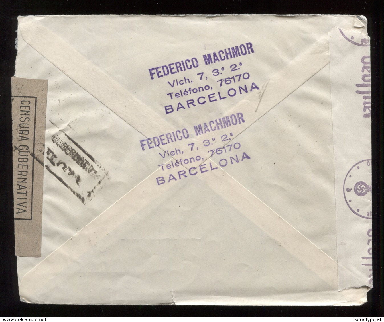 Spain 1940's Barcelona Censored Air Mail Cover To Germany__(8865) - Cartas & Documentos