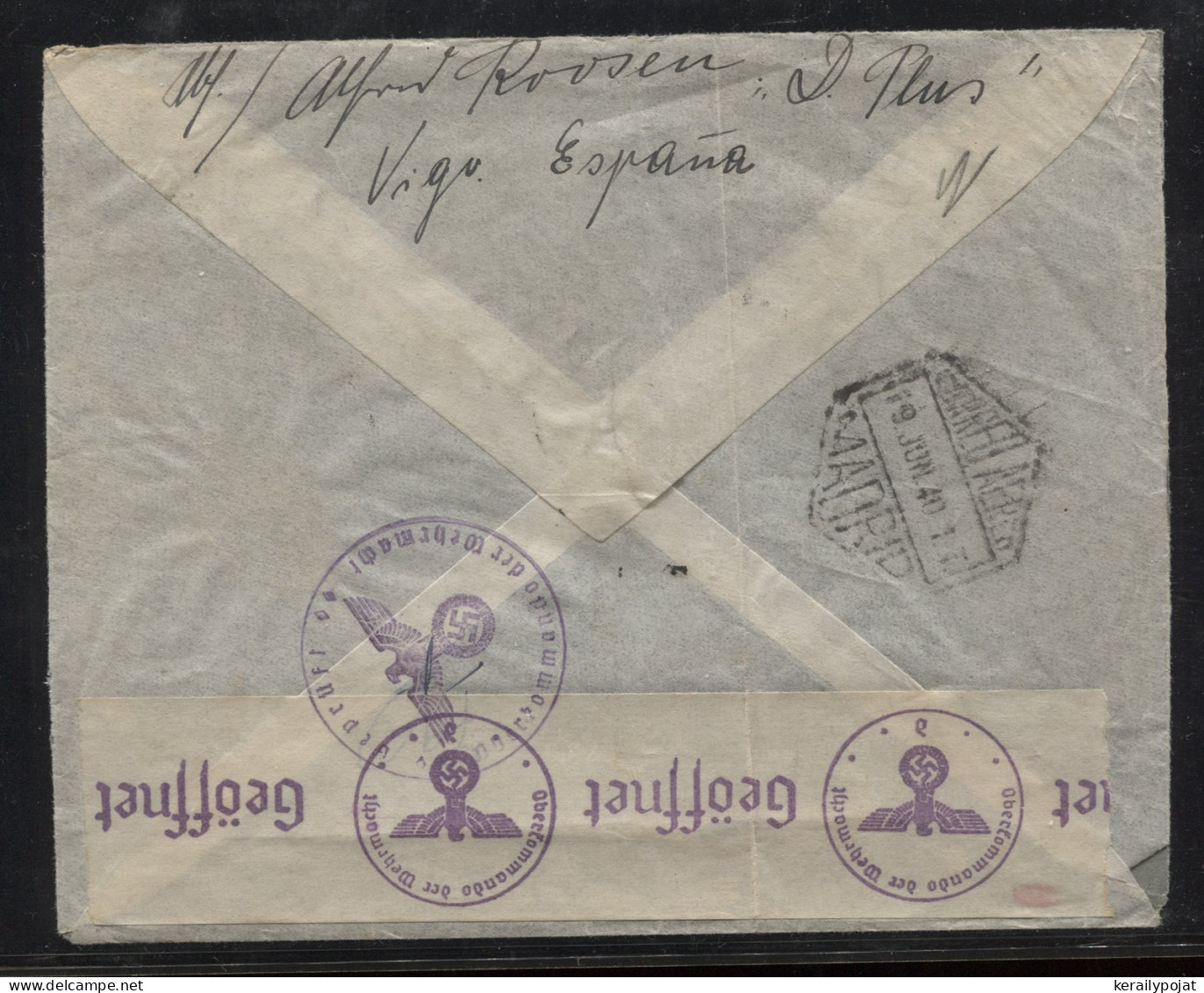 Spain 1940 Vigo Censored Air Mail Cover To Hamburg__(8950) - Briefe U. Dokumente